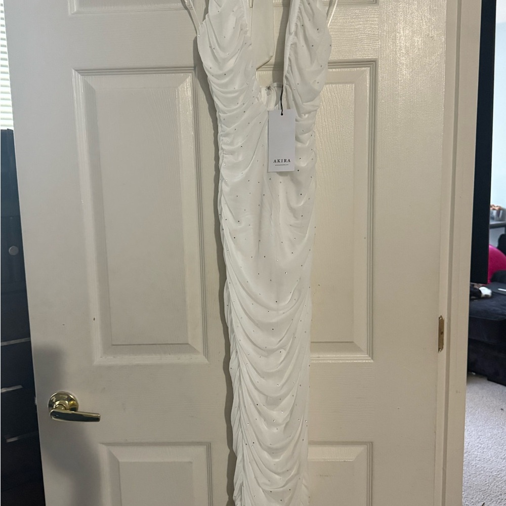 AKIRA White Ruched Dress